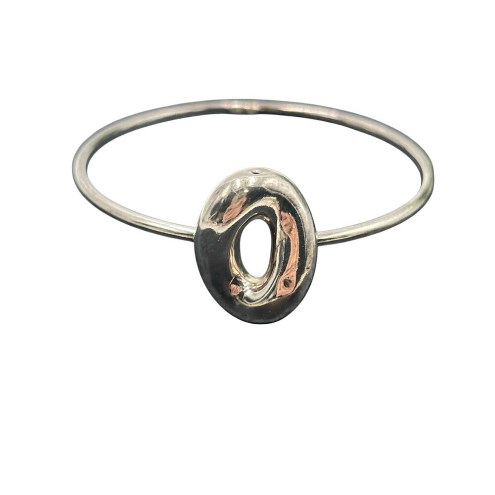 Luna Sterling Silver 925 Puffy O Circle Designer Signed‎ Bangle Bracelet